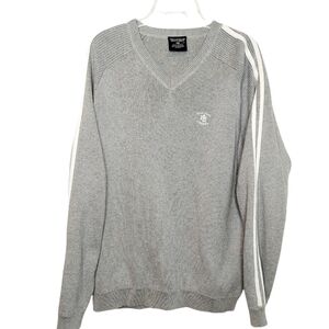 Polo Ralph Lauren RL Jeans Company Logo Men's Large V Neck Sweater Cotton Gray